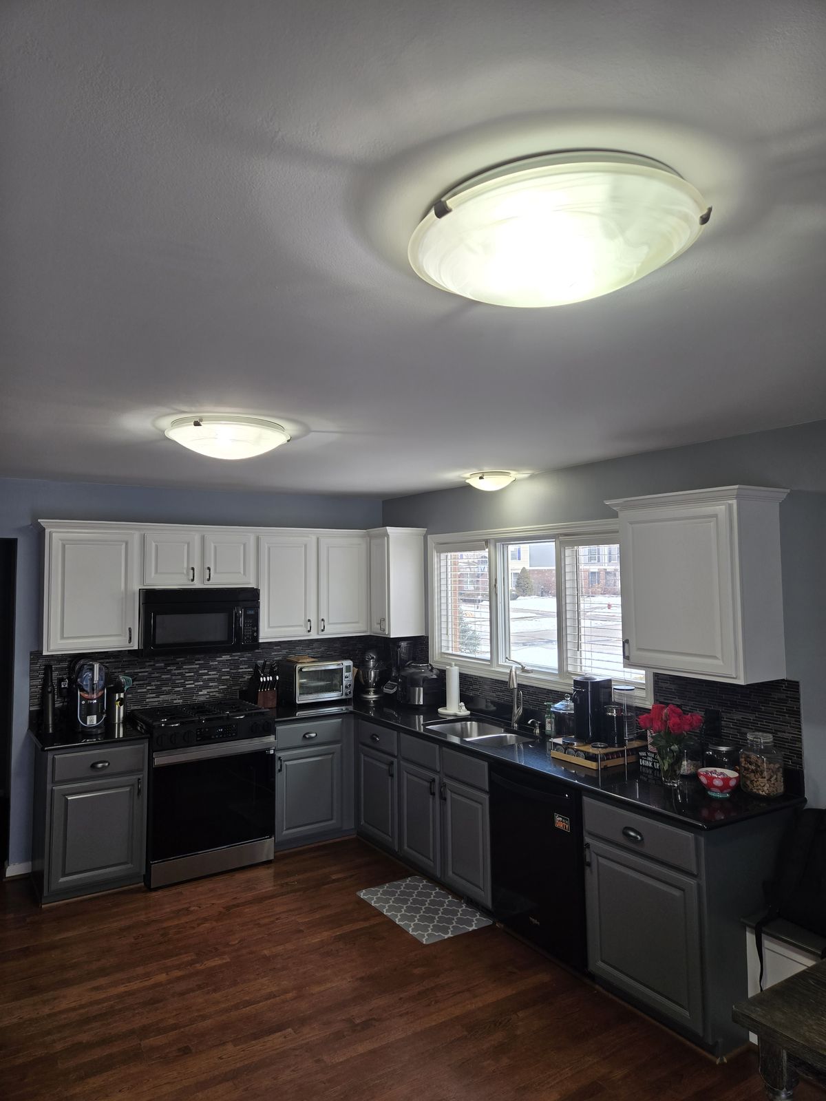 Flush-mount ceiling lights in a kitchen