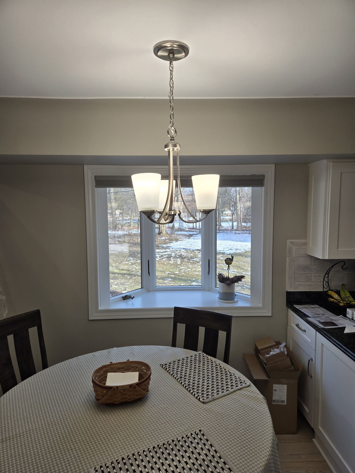 Chandelier over a dining table